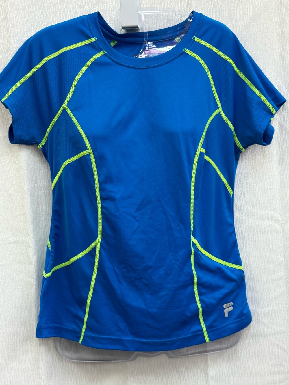 Fila Blue Short-Sleeve running Tee with Lime Contrast Stitching